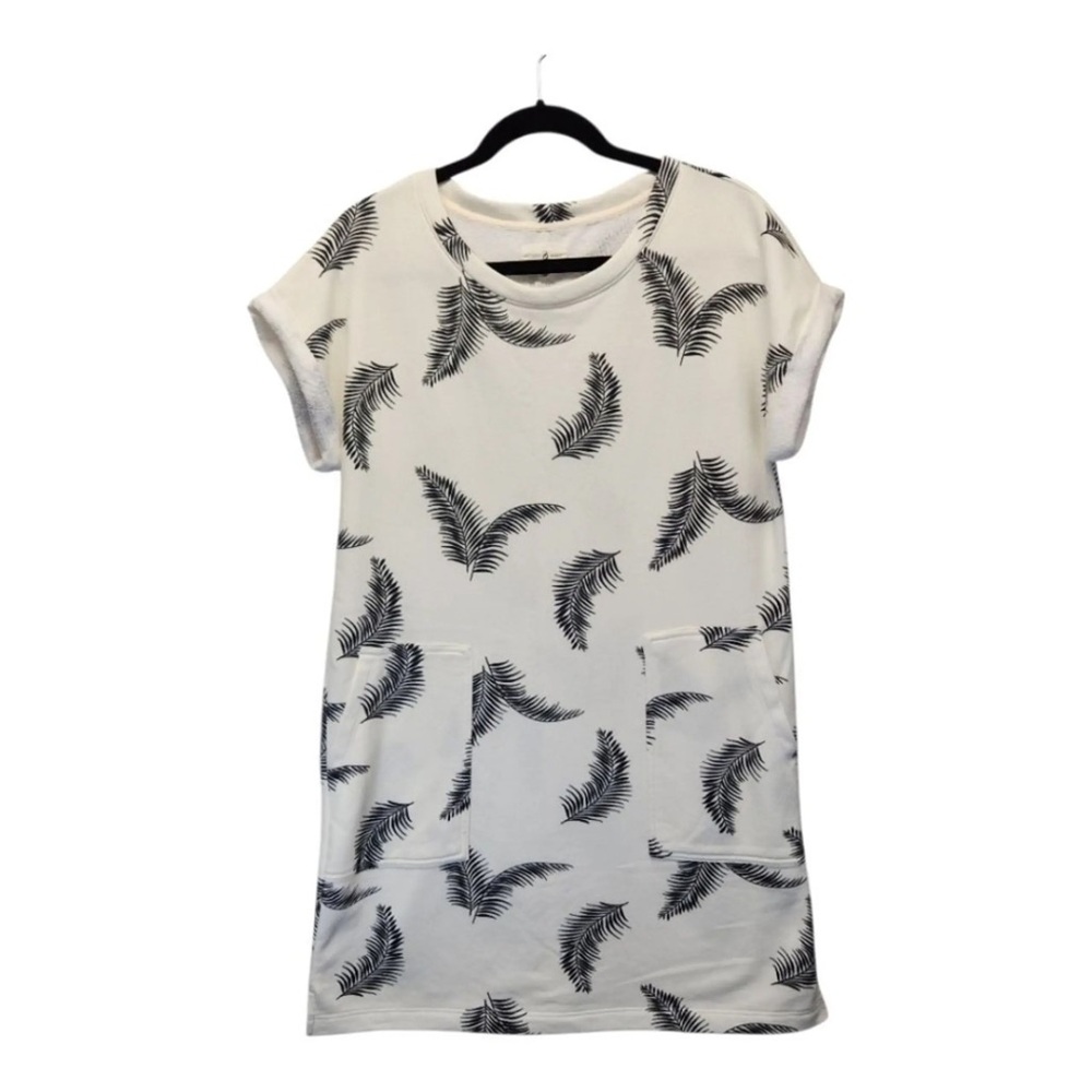 Lou & Grey White Tunic Dress with Black Feather Print